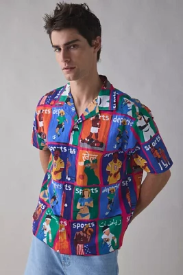 Market Sports Pattern Short Sleeve Button-Down Shirt