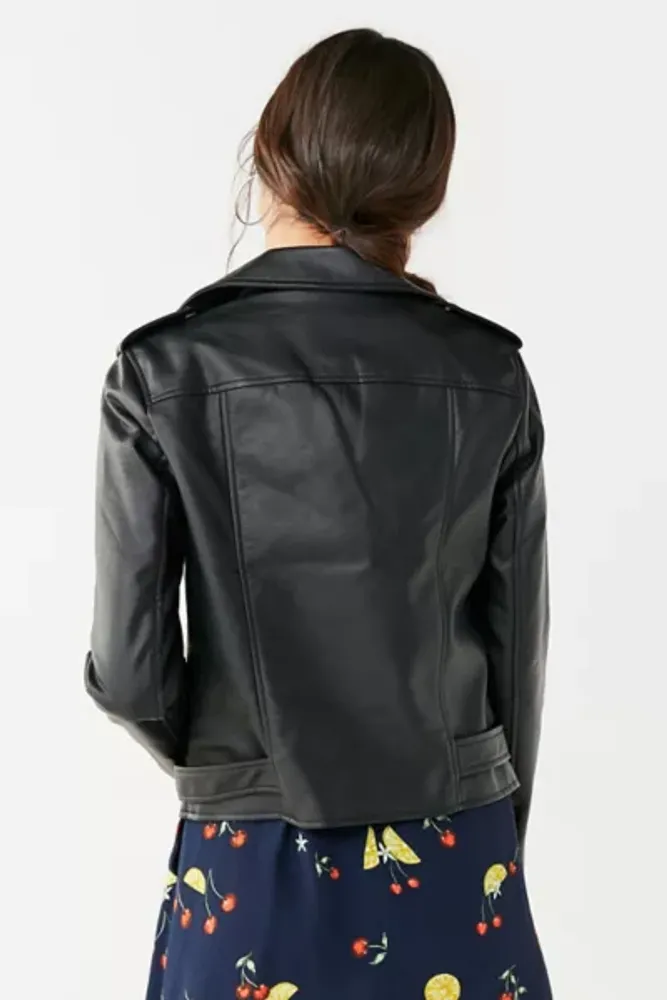 UO Faux Leather Belted Moto Jacket