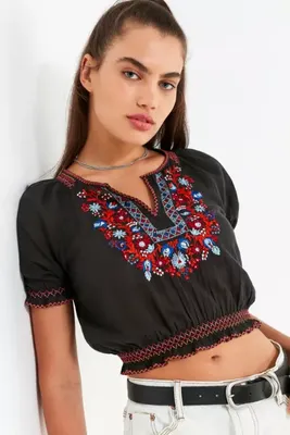 UO Embroidered Floral Blouse