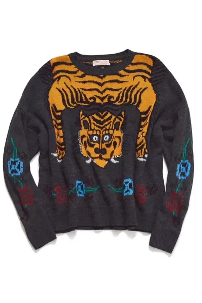 UO Tiger Intarsia Knit Pullover Sweater