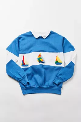 Vintage Sailboat Collared Crew-Neck Sweatshirt