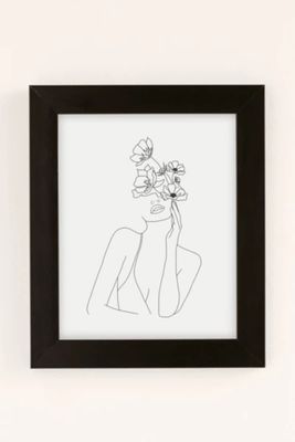 Nadja Line Art Woman With Flowers Print