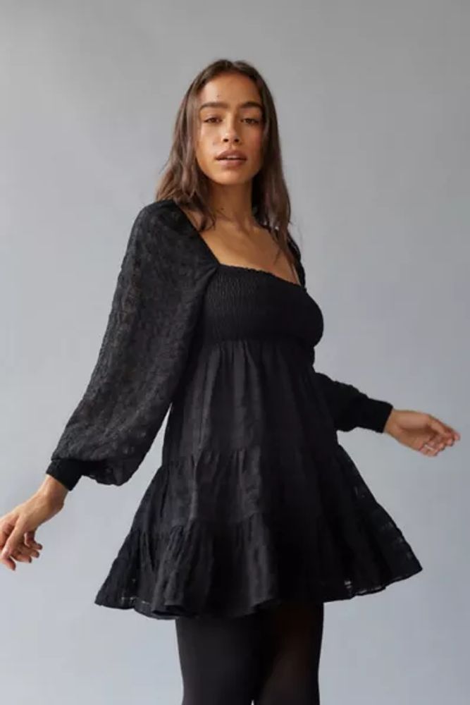 UO River Smocked Long Sleeve Mini Dress 