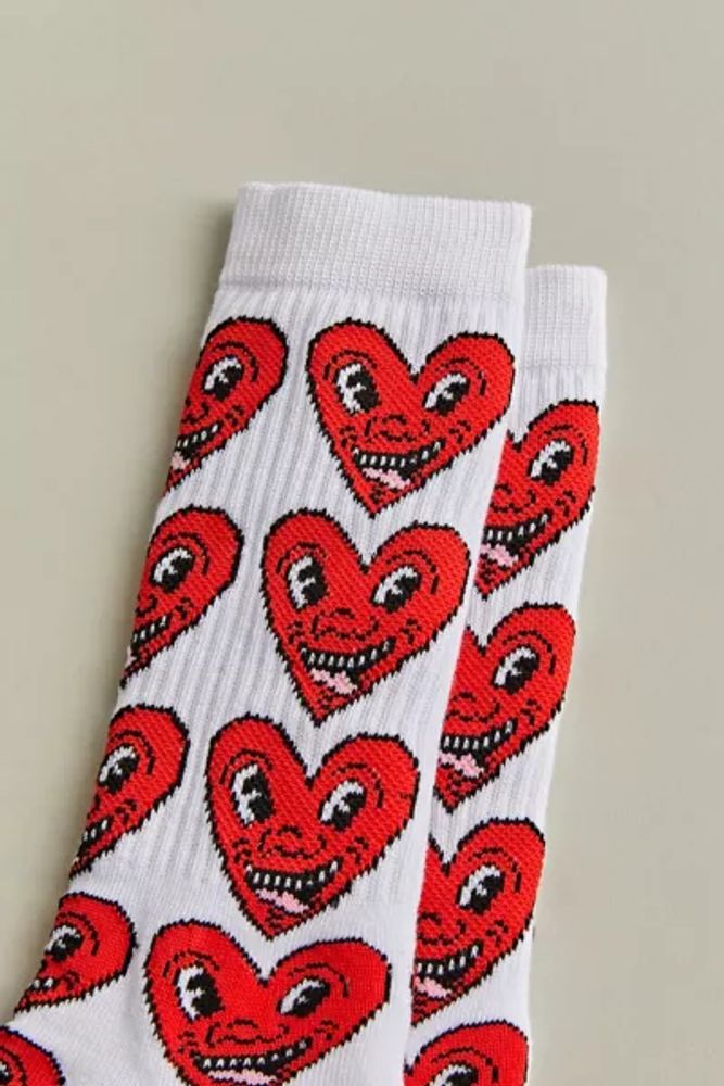 Keith Haring Allover Heart Print Crew Sock