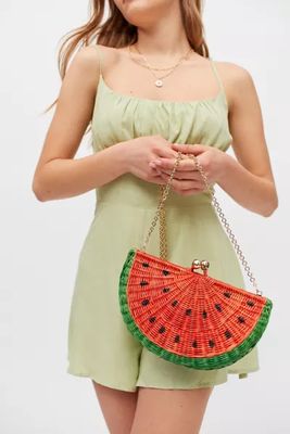 Serpui Watermelon Wicker Clutch Bag