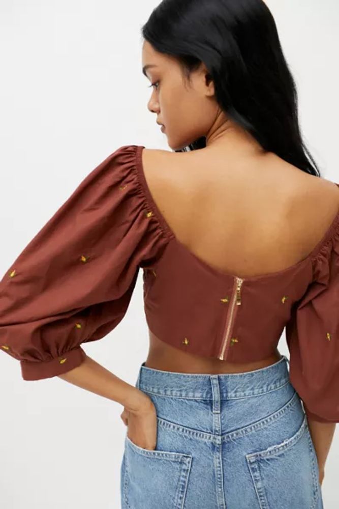 Another Girl Puff Sleeve Cropped Top