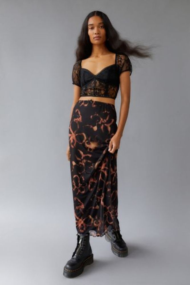 Urban Outfitters UO Wave Printed Maxi Mesh Skirt | The Summit