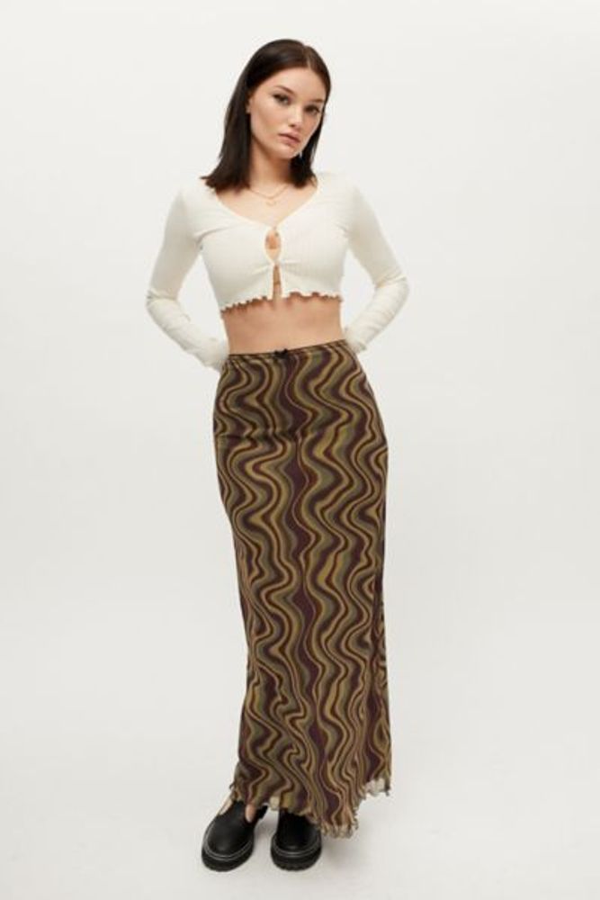 Urban Outfitters UO Wave Printed Maxi Mesh Skirt | The Summit