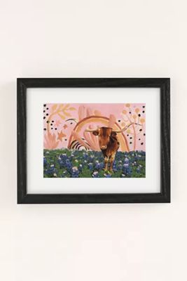 El Baker Rainbow Over Texas Longhorns And Bluebonnets Art Print