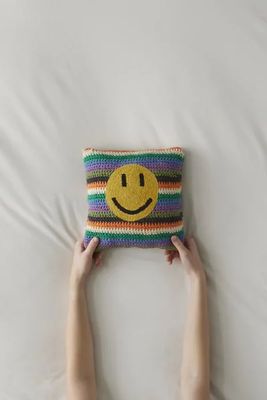 Happy Face Mini Crochet Throw Pillow