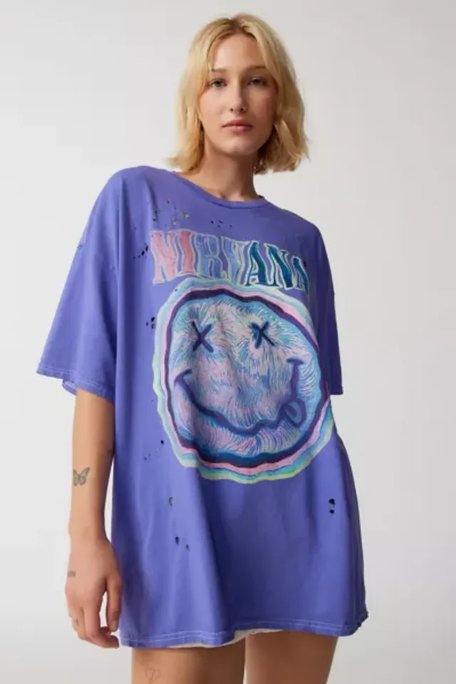 Nirvana Distressed T-Shirt Dress in Green, Women's at Urban Outfitters