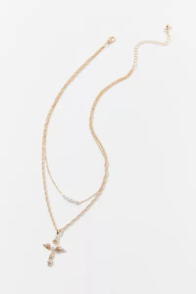 Pearl Cross Layer Necklace