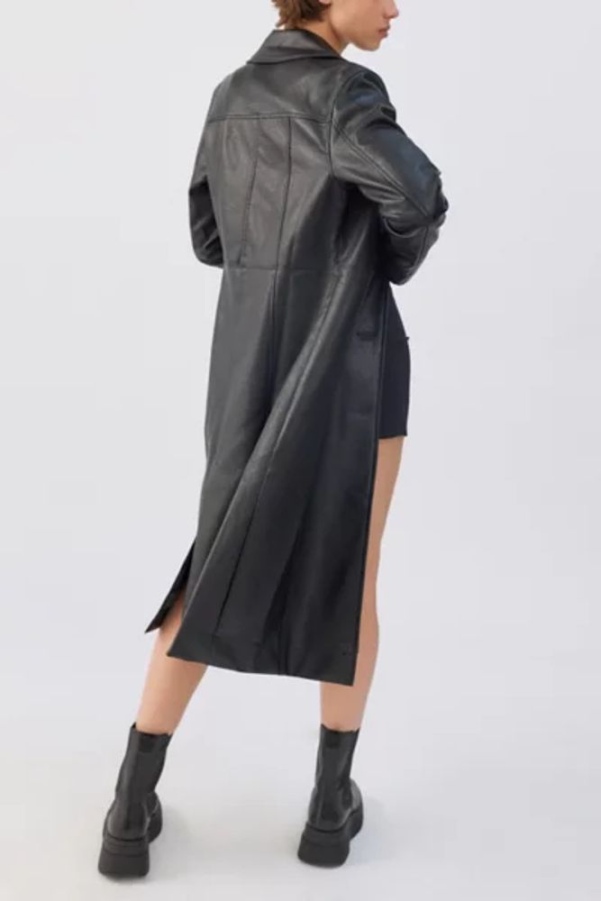 UO Lara Faux Leather Overcoat