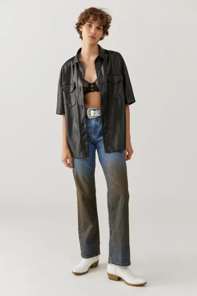 UO Misty Faux Leather Shirt Jacket