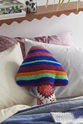 Shaped Crochet Mushroom Throw Pillow