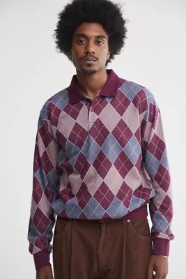 OBEY Argyle Jacquard Long Sleeve Polo Shirt