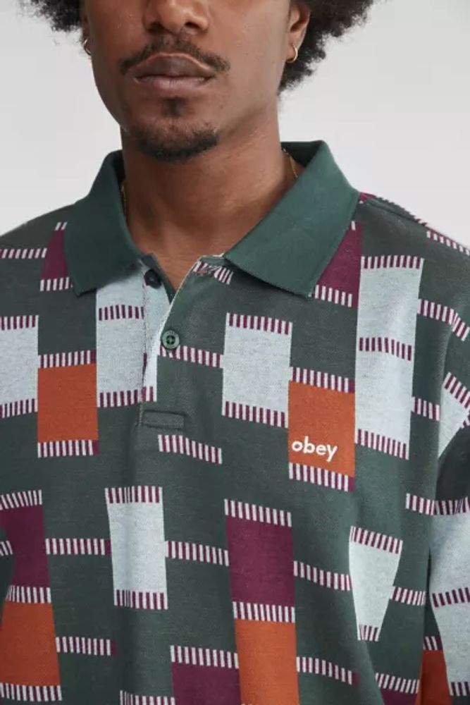 OBEY Craft Jacquard Long Sleeve Polo Shirt