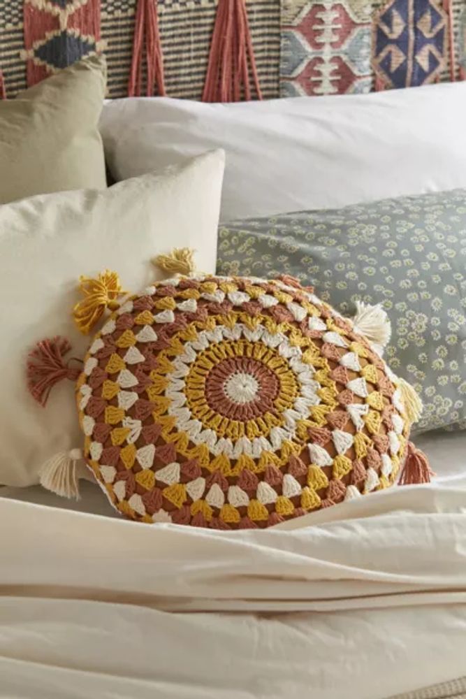Round Crochet Throw Pillow