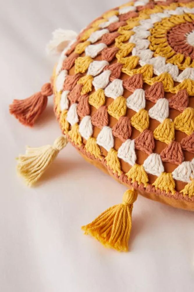 Round Crochet Throw Pillow