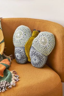 Crochet Butterfly Throw Pillow
