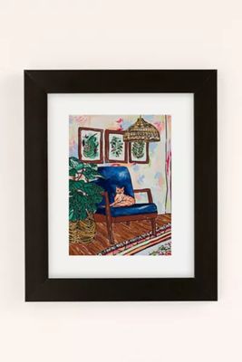 Lara Lee Meintjes Ginger Cat Peacock Chair With Indoor Jungle Of House Plants Interior Painting Art Print