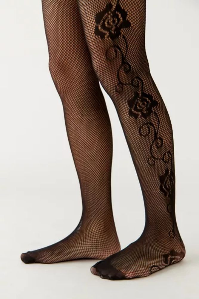 Floral Side Seam Fishnet Tight