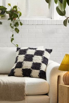 Checkerboard Woven Shag Rag Throw Pillow