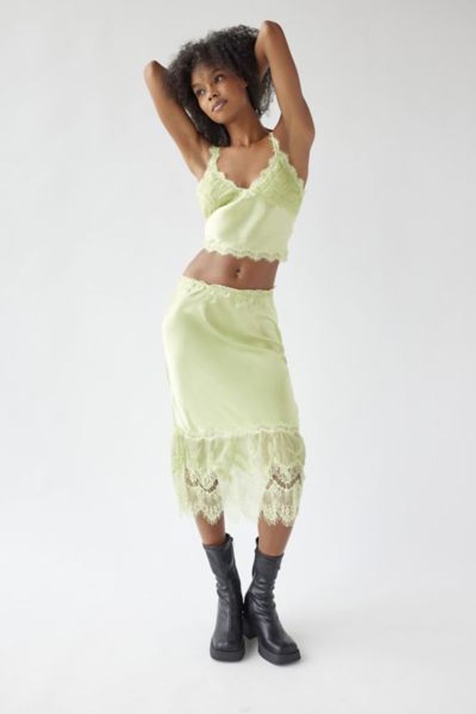 Urban Outfitters UO Cerenity Satin & Lace Cropped Top Midi Skirt Set