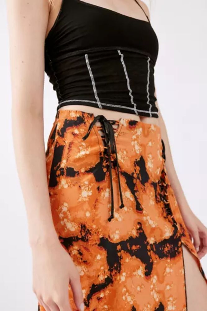 UO Sage Lace-Up Midi Skirt