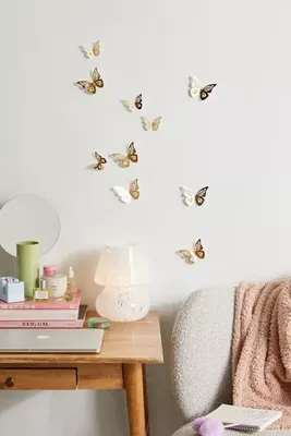 3D Gold Butterflies Peel And Stick Mirror Set