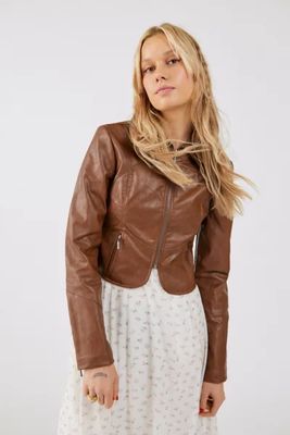 UO Paige Faux Leather Cropped Jacket