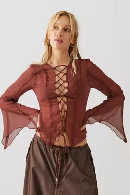 UO Salli Lace-Up Blouse