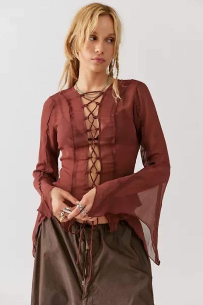 UO Salli Lace-Up Blouse