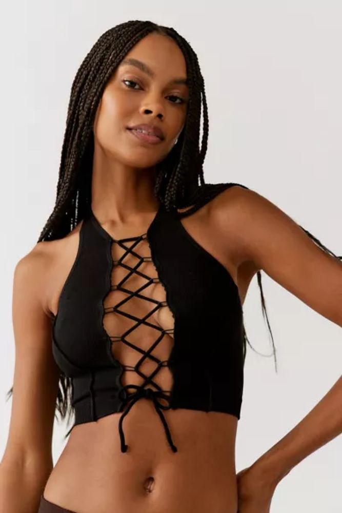 Urban Outfitters Lace Racerback Bra in Black