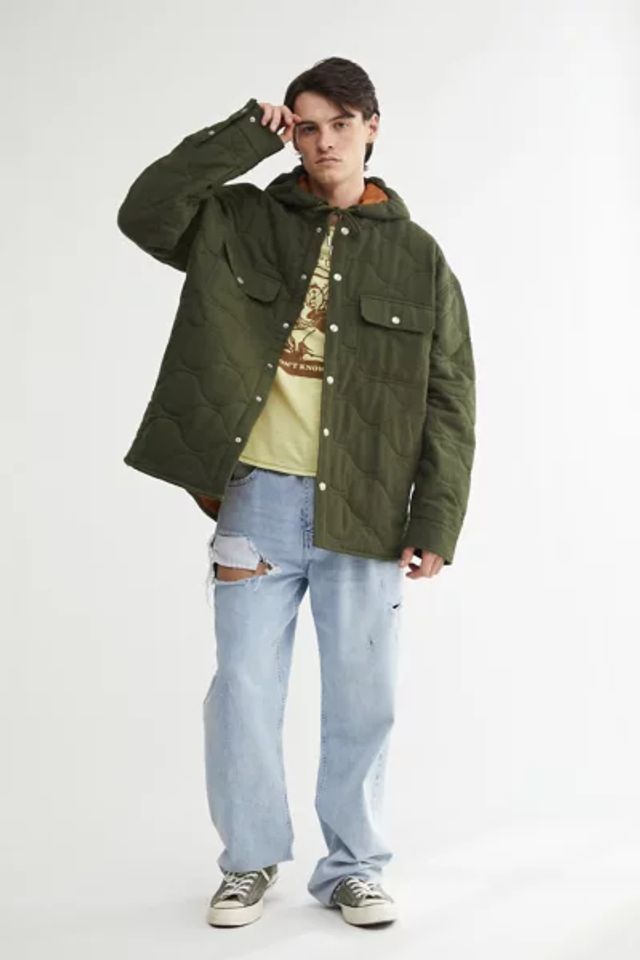 bdg flannel quilted hooded shirt jacket