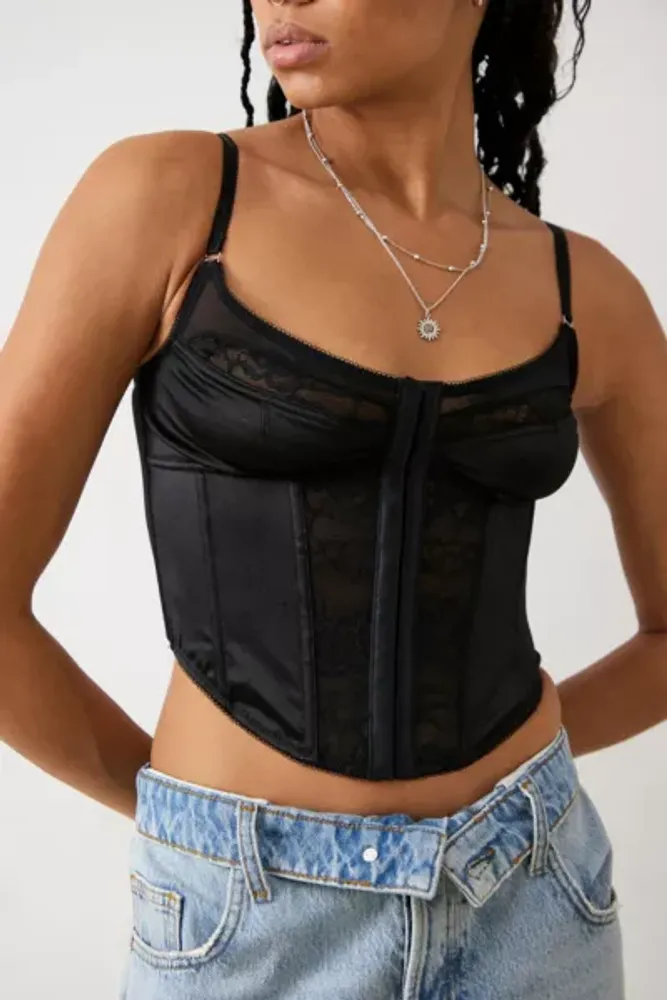 Out From Under Urban Outfitters Black Front Zip Up Corset Top Size