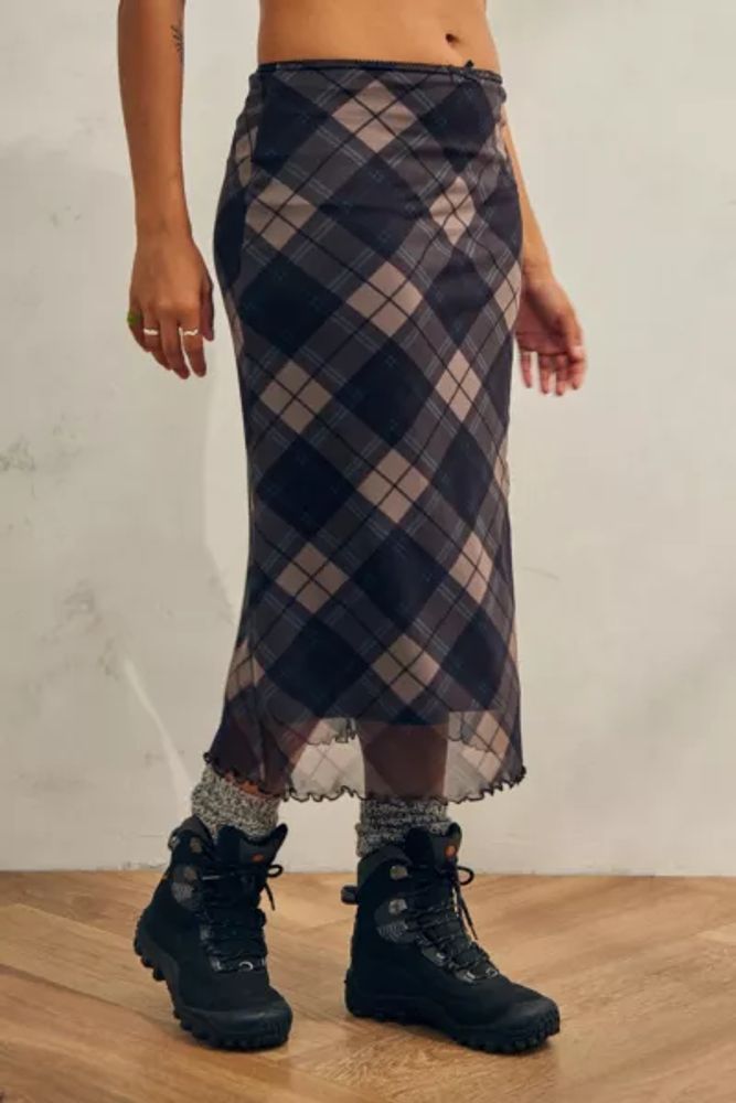 UO Classic Check Mesh Midi Skirt