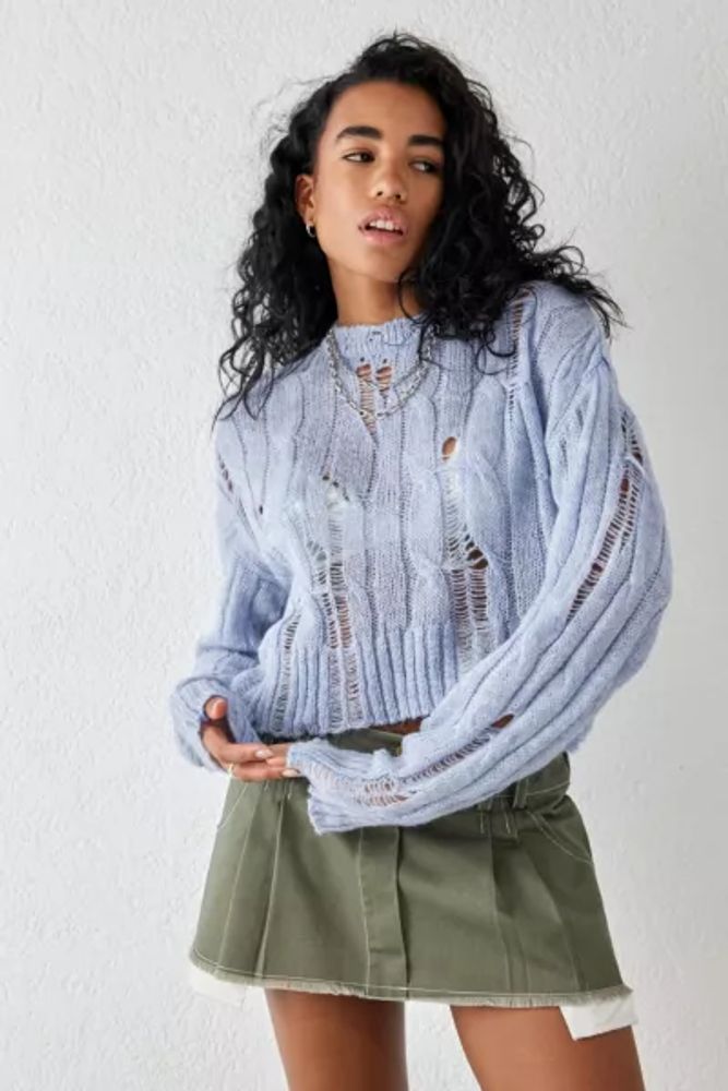 Urban Outfitters UO Cropped Laddered Cable Knit Sweater | The Summit