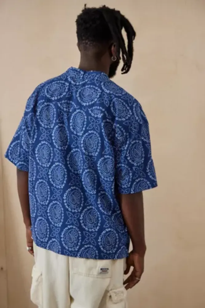 BDG Blue Batik Print Short Sleeve Shirt