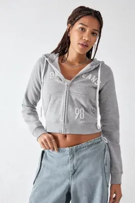 BDG Grey Distressed Applique Crop Hoodie Sweatshirt