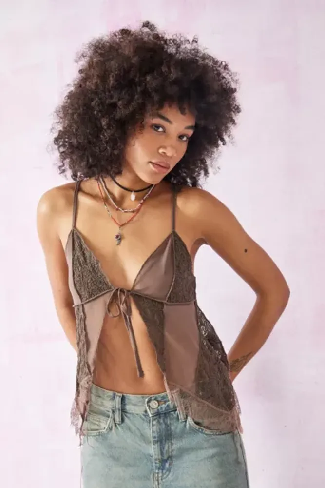 Urban Outfitters UO Zoey Lace Mesh Hanky Hem Cami Top