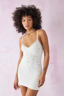 UO Textured Lace Insert Mini Dress