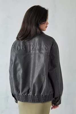 BDG Billy Embossed Logo Faux Leather Bomber Jacket