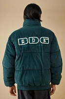 BDG Green Corduroy Embroidered Puffer Jacket