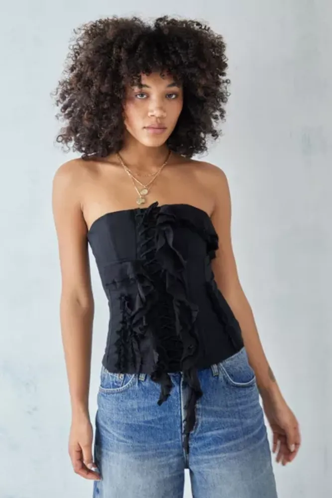 Ribbon Slot Lightly Lined Corset Top