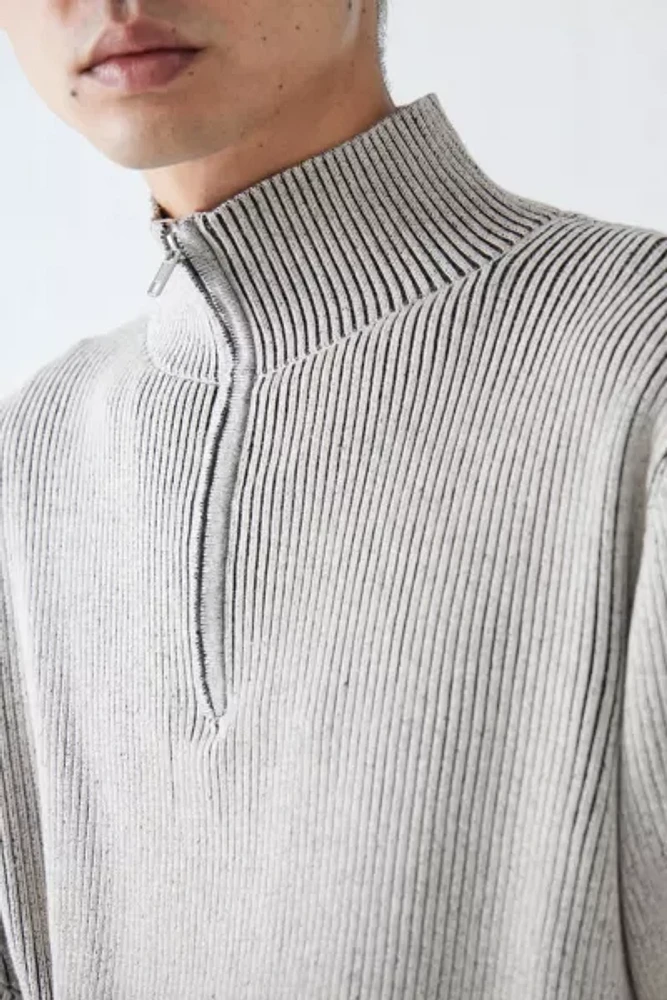 BDG Plated Grey Quarter-Zip Sweater