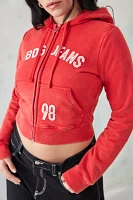 BDG Red Applique Logo Shrunken Zip-Through Hoodie Sweatshirt