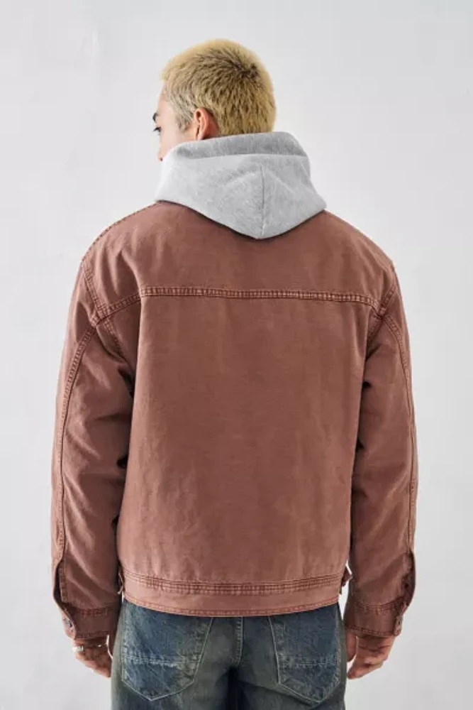 BDG Brown Borg-Lined Canvas Zip-Through Jacket