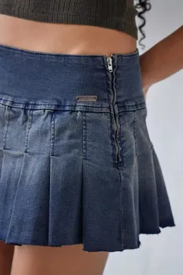 UO Raven Denim Pleated Mini Skirt