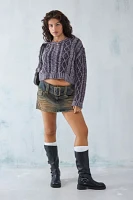 UO Olive Acid Wash Cable Knit Sweater